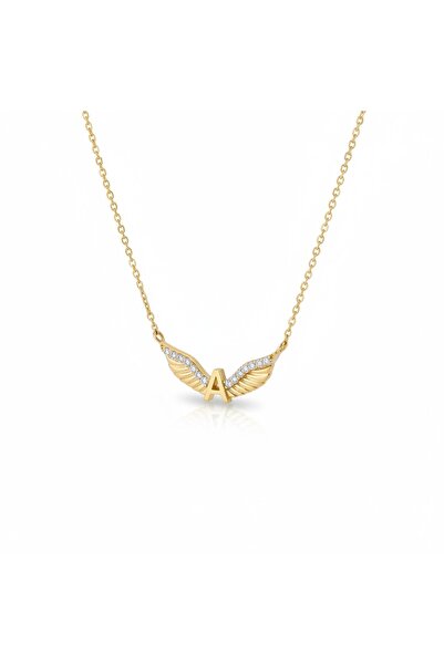 ED Fine Jewelry 925 Ayar Gümüş Mini Harf Kolye | Zirkon Taşlı Melek Kanadı Ta...