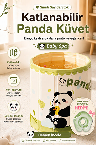 Boheme Baby Spa Panda Desenli Portatif Bebek ve Çocuk Küveti / Katlanabilir O...