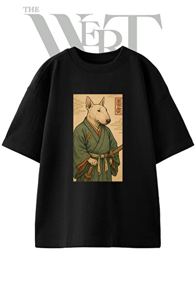 THEWERT Μπλουζάκι Unisex Μαύρο Oversize με σχέδιο Bull Terrier Samurai