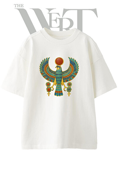 THEWERT Μπλουζάκι Unisex Λευκό Oversize με στάμπα Horus Egyptian Design