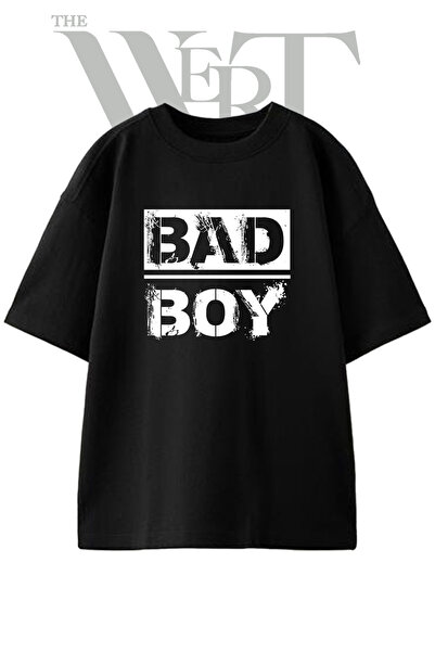 THEWERT Μπλουζάκι Unisex με στάμπα Bad Boy Design, μαύρο, oversized