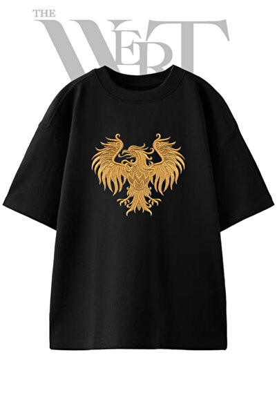THEWERT Unisex crna majica sa nadimkom Gold Eagle Design