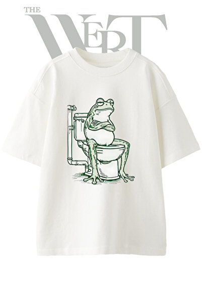 THEWERT Frog Toilet Design Printed Unisex White Oversize T-Shirt