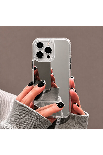 iPhone 16 Pro Uyumlu Aynalı Kılıf Mirror Glass Darbe Korumalı Gün Boyu Makyaj Kontrolü