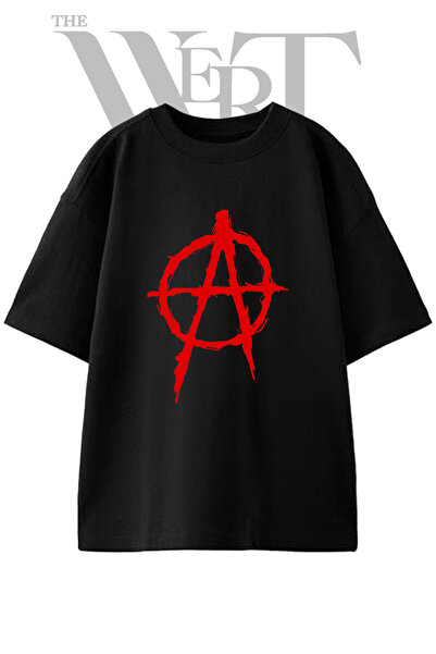 THEWERT Anarchy Symbol Design Printed Unisex Black Oversize T-Shirt