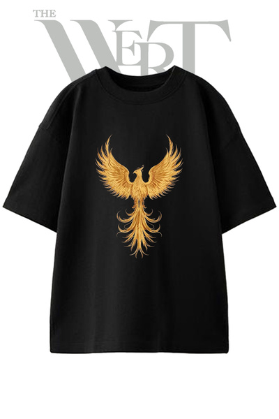 THEWERT Μπλουζάκι Golden Phoenix με στάμπα, Unisex, Μαύρο, Oversize