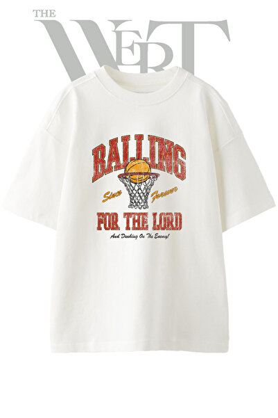 THEWERT Balling Lord Design Printed Unisex White Oversize T-Shirt