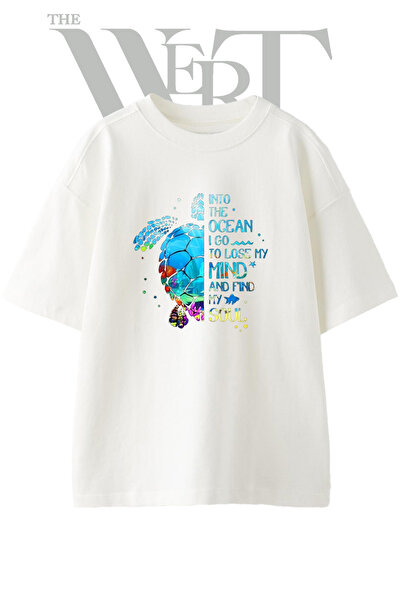 THEWERT Sea Turtle Quote Design Printed Unisex White Oversize T-Shirt