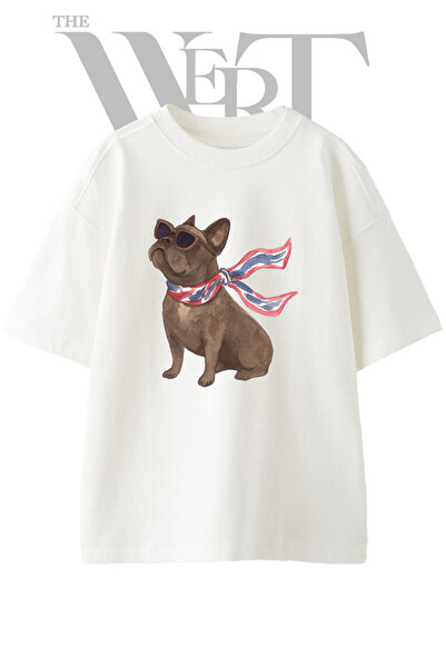 THEWERT تي شيرت French Bulldog_3 مطبوع بتصميم فرنسي للجنسين باللون الأبيض مقا...