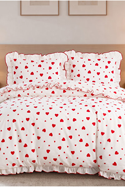 Magnolia Hearted Ruffled Double Duvet Cover Set |   100% Cotton, No Sheets, 3...