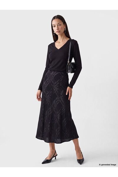 LC Waikiki Lcwaikiki Classic Black Patterned A-Line Flared Skirt with Elastic...