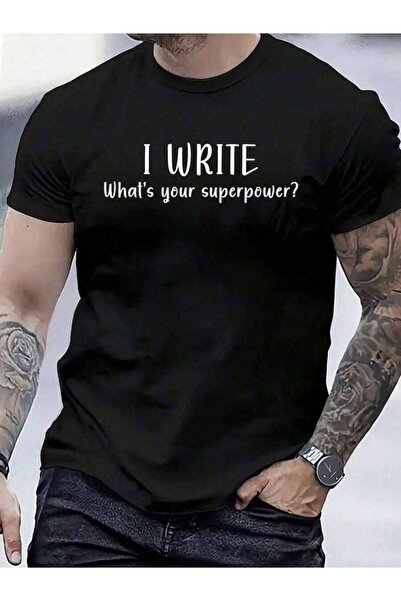 45 BPM تي شيرت مطبوع عليه I Write What's Your Superpower مصنوع من القطن بنسبة...