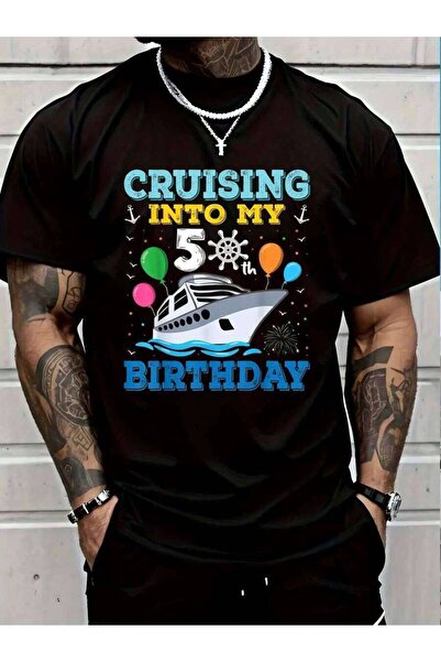 LİNA06 تي شيرت 100% قطن بطباعة "Cruising Into My 50th Birthday Party Cruise S...