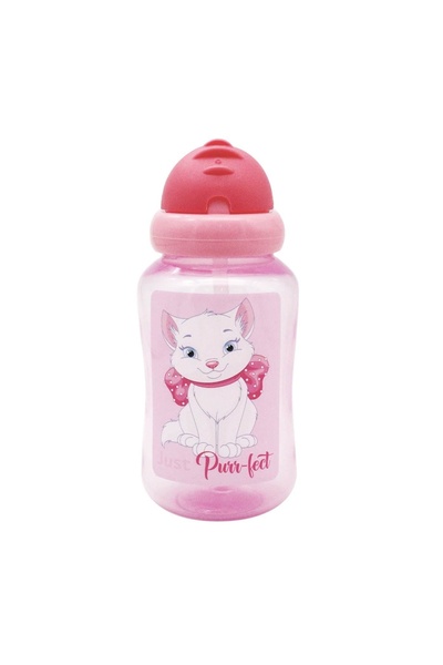 OEM Cană antrenament copii, model pisică, pai, roz, 340ml – băut ușor și sigu...