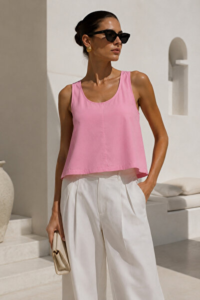 Black Fashion Askılı Basic Pembe Modal Bluz