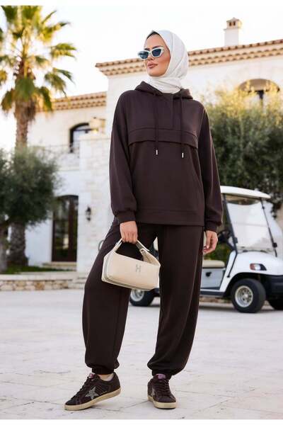 Aselim Hijap Moda طقم بدلة رياضية مودال بجيوب كانجارو - هودي - بني فاتح