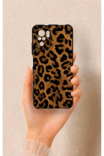 Vip Case حافظة سيليكون بنمط جلد الفهد الداكن المتوافقة مع Redmi Note 10-10S