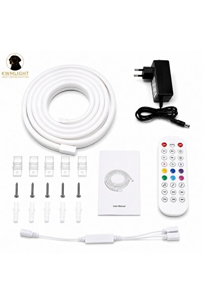 OEM Bandă LED flexibilă KWMLIGHT RGB Neon 5M, Impermeabilă IP67, Aplicație Bluetooth, Sincronizare cu muzica, Telecomandă, 12V