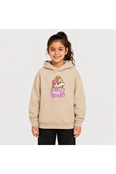 Birdirbir Kız Çocuk Çiçekli Sincap Baskılı Kanguru Cepli Kapşonlu Sweatshirt