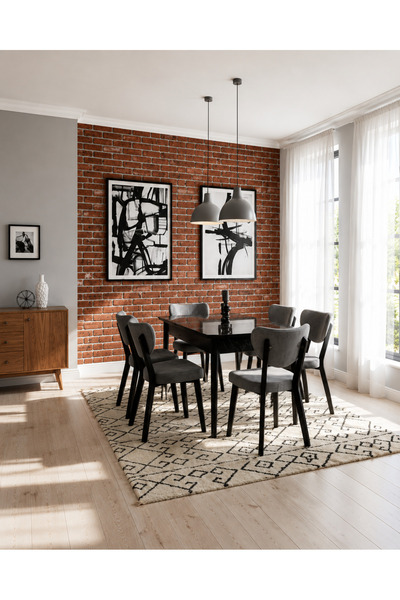 Concept Ayz Home Valoria Serisi 6 Kişilik 80x130 cm Siyah Mermer MDF A.Gri Ku...