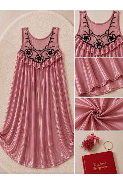 Generic Brand Women’s Satin Sleeveless Nightgown with Floral Lace – Soft & El...