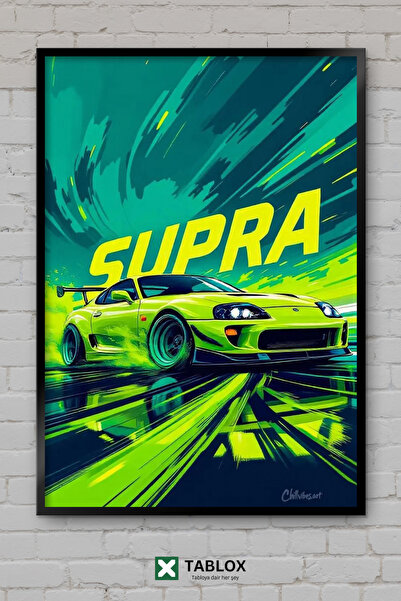 TABLOX Toyota Supra Yeşil Hızlı ve Öfkeli Spor Araba Çerçeve Görünümlü Dekora...