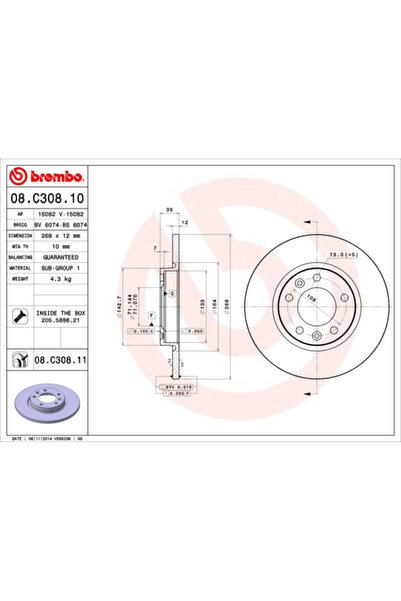 Brembo Set Discuri Frana Citroen C4 Grand Picasso 2/C4 Picasso 1 Microbus/C4 ...