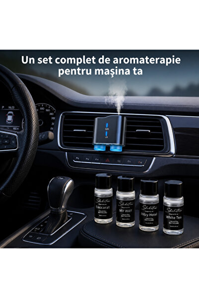 PRODYS Set Odorizant/Difuzor Auto Premium, Prodys, 4 Rezerve de Ulei Esential Incluse, 3 Moduri de Intensitate