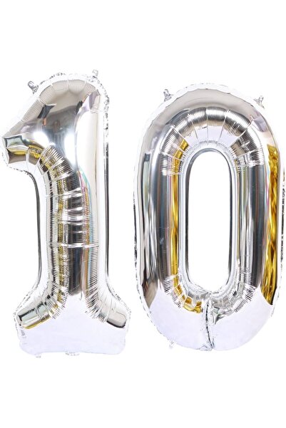 BenimMarifetlerim Number 10 Silver Foil Balloon 16 Inches 40 cm