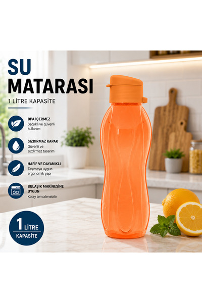 Dünya Sünger 1 Litre Su Matarası BPA İçermez 1 Adet Turuncu 1. Kalite Sızdırm...