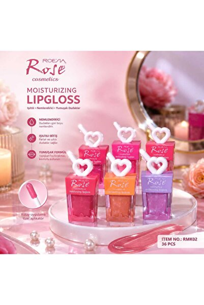 ORİON GLOBAL Roeλa Rosé Cosmetics Moisturizing Lipgloss 6X6:36 Mixed Color Set