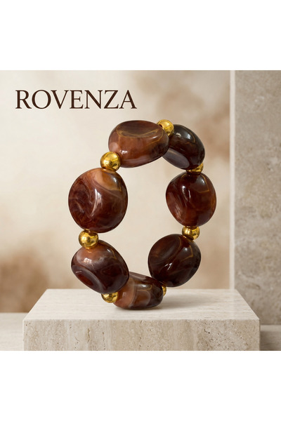 rovenza Kadın Kahverengi Mermer Desenli Gold Detaylı Reçine Boncuklu Elastik ...
