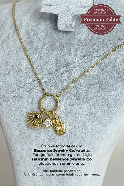 BESSENCE JEWELRY CO. Xuping 14K Gold VIP Fatma Ana Eli Ve Göz Charmlı Çelik K...
