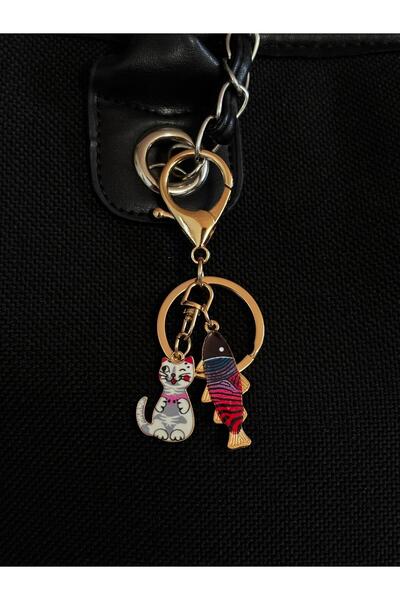 bijoux uniques Breloc și breloc pentru chei cu figurină pisică și pește
