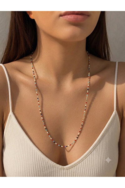XUPING JEWELRY قلادة من الفولاذ بطول 60 سم مزينة بالخرز الملون بتصميم صيفي عصري