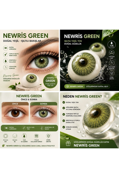 Satfinder newiris green BATMA YANMA YAPMAZ YUMUŞAK GÖZ LENSİ 12 AY KULLANIM S...