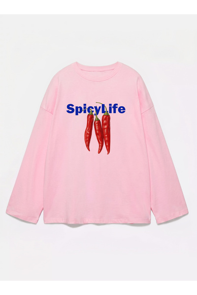 Disante 100% bumbac, croială supradimensionată, cu imprimeu Spicy Life - Tric...