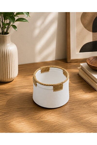 N.zone Modern Medium Round Decorative Storage Basket with Jute Rope Edges – V...