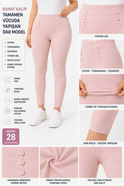 VitaMood Yaşam Women's Powder High Waist Slim Fit Flexible Trousers Size 28