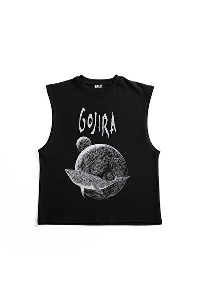 Sekizbiraltı Gojira Flying Whales Printed Black Zero Sleeve Tshirt