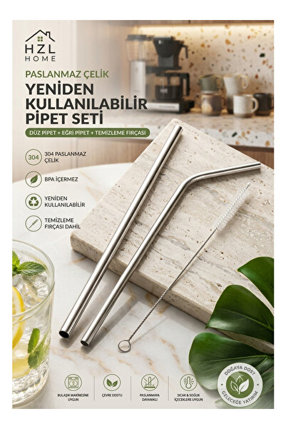 HZL HOME 304 Kalite Paslanmaz Çelik Pipet Seti - Yeniden Kullanılabilir, BPA ...