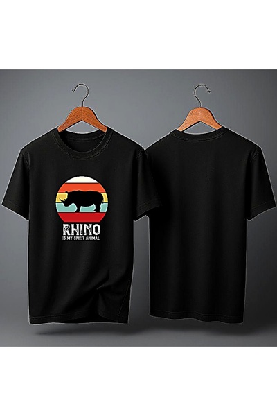 ELFERA Retro Sun Rhino Silhouette Black Printed Tshirt