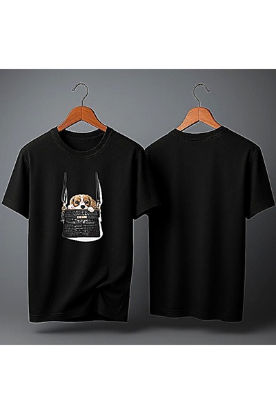 ELFERA Kopek Tasima Black Cantasi Black Printed Tshirt