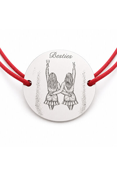 Simoshop Brățară argint 925 cu bănuț Besties personalizat cu nume, șnur regla...