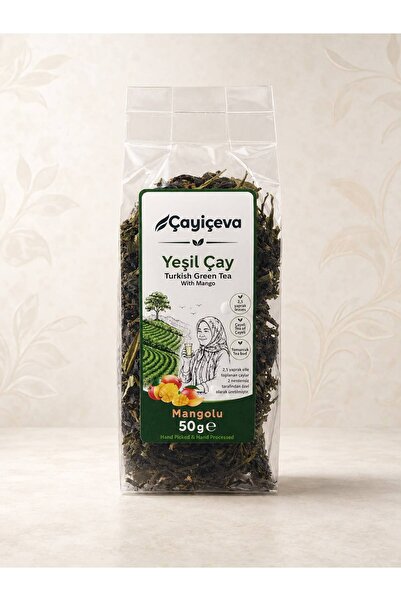 ÇAYİÇEVA El Yapımı Mangolu Yeşil Çay , Doğal Karadeniz Çayı 50 gr