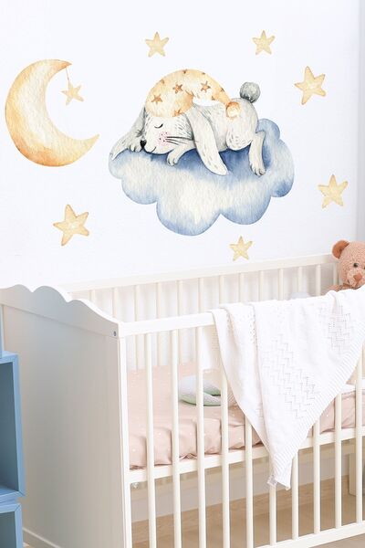 Sim Tasarım Cute Sleepy Rabbit Wall Sticker Set