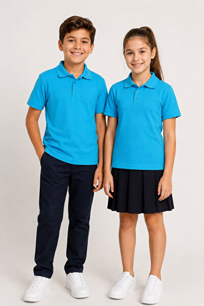 fevien Unisex Girls Boys Lilac Polo Collar Buttoned Short Sleeve Cotton Basic...