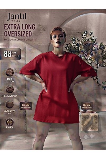 JANTIL MODA Women's Oversize Cut Printed Long Tunic T-Shirt - Crew Neck