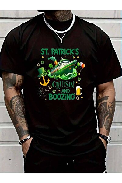 799 تي شيرت رجالي أسود 100% قطن بطباعة "St Cruisin And Boozing Funny Patricks...