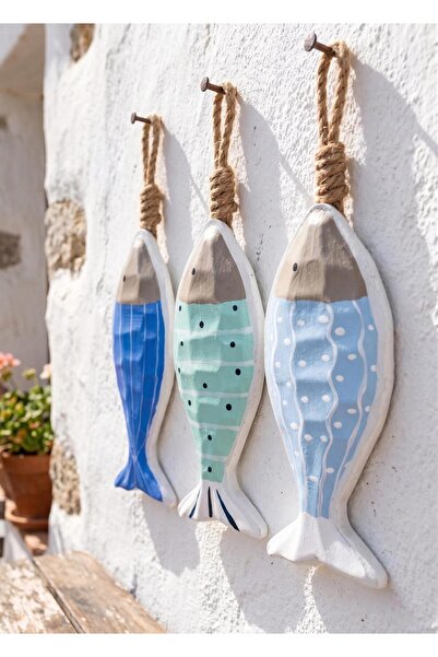 The Mia Retro Coastal 3'lü Balık Biblo Duvar Süsü 16 cm